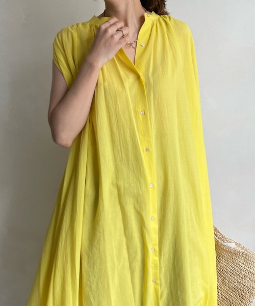 DouDou(ドゥドゥ)の「【WEB限定】 バックギャザーコットンボイルワンピース(ワンピース・レディース・ブラック/ホワイト/イエロー・FREE)」の9枚目の写真