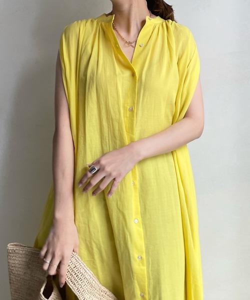 DouDou(ドゥドゥ)の「【WEB限定】 バックギャザーコットンボイルワンピース(ワンピース・レディース・ブラック/ホワイト/イエロー・FREE)」の10枚目の写真