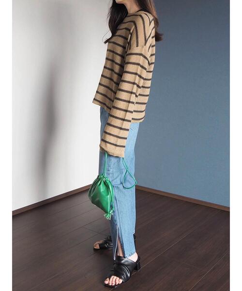 Green　Parks（グリーンパークス）の「ブークレボーダーニットプルオーバー（ニット/セーター・レディース・ベージュ/ホワイト/ブラック・FREE）」の5枚目の写真