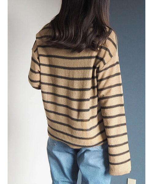 Green　Parks（グリーンパークス）の「ブークレボーダーニットプルオーバー（ニット/セーター・レディース・ベージュ/ホワイト/ブラック・FREE）」の6枚目の写真