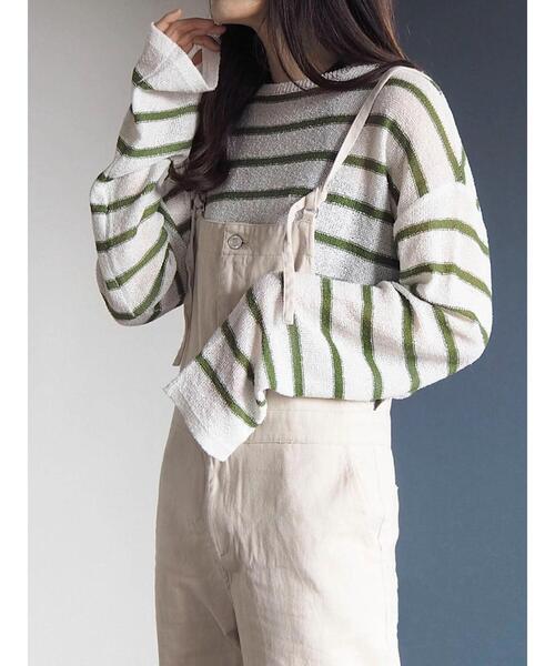 Green　Parks（グリーンパークス）の「ブークレボーダーニットプルオーバー（ニット/セーター・レディース・ベージュ/ホワイト/ブラック・FREE）」の8枚目の写真