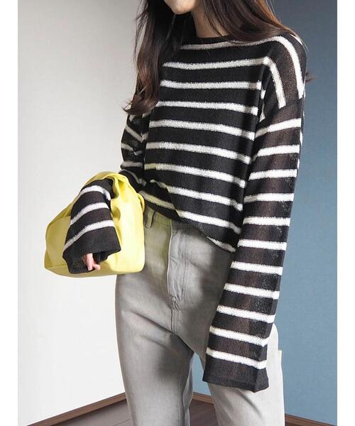 Green　Parks（グリーンパークス）の「ブークレボーダーニットプルオーバー（ニット/セーター・レディース・ベージュ/ホワイト/ブラック・FREE）」の11枚目の写真