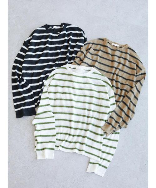 Green　Parks（グリーンパークス）の「ブークレボーダーニットプルオーバー（ニット/セーター・レディース・ベージュ/ホワイト/ブラック・FREE）」の12枚目の写真