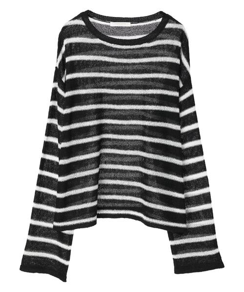 Green　Parks（グリーンパークス）の「ブークレボーダーニットプルオーバー（ニット/セーター・レディース・ベージュ/ホワイト/ブラック・FREE）」の13枚目の写真