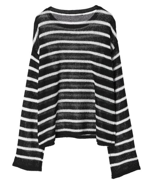 Green　Parks（グリーンパークス）の「ブークレボーダーニットプルオーバー（ニット/セーター・レディース・ベージュ/ホワイト/ブラック・FREE）」の14枚目の写真