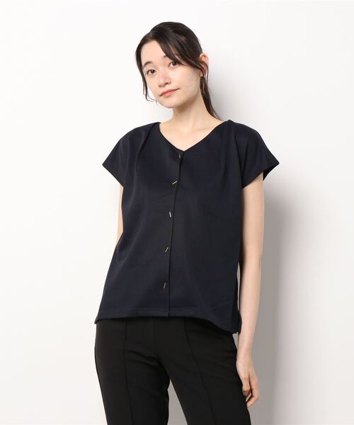 Te chichi TERRASSE（テチチテラス）の「前開きバーボタントップス（Tシャツ/カットソー・レディース・オフホワイト/ブルー/ネイビー・ﾌﾘ-）」の3枚目の写真