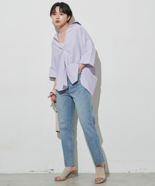 Aunt Marie's（アントマリーズ）の「オーバーサイズハーフスリーブシャツ（シャツ/ブラウス・レディース・ブルー/アイボリー/パープル/ブラック・FREE）」の19枚目の写真