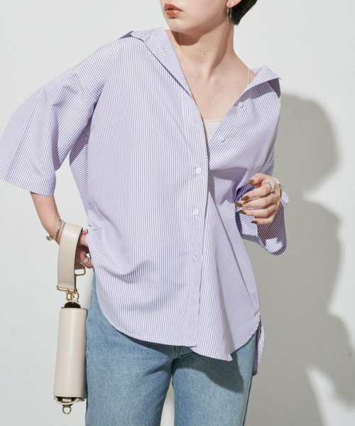 Aunt Marie's（アントマリーズ）の「オーバーサイズハーフスリーブシャツ（シャツ/ブラウス・レディース・ブルー/アイボリー/パープル/ブラック・FREE）」の17枚目の写真