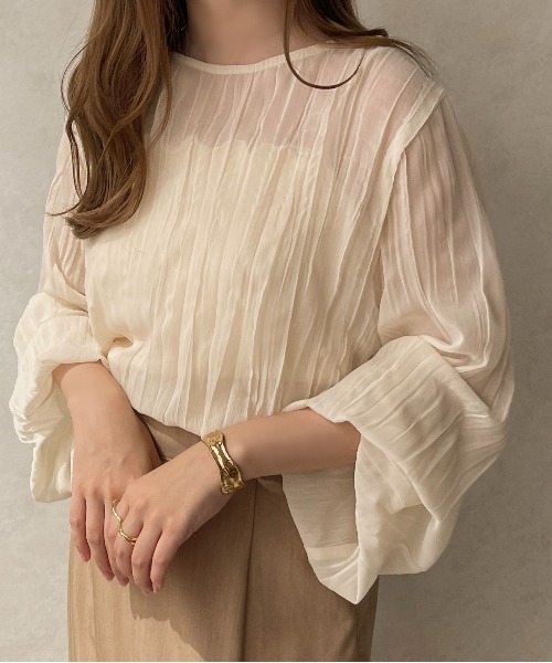 apres jour clair（アプレジュールクレア）の「【apres jour clair】クリンクルシアートップス【ZOZOTOWN限定アイテム】（シャツ/ブラウス・レディース・ピンクベージュ/ダークブラウン/アイボリー・フリー/X-LARGE）」の9枚目の写真