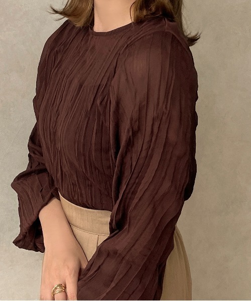 apres jour clair（アプレジュールクレア）の「【apres jour clair】クリンクルシアートップス【ZOZOTOWN限定アイテム】（シャツ/ブラウス・レディース・ピンクベージュ/ダークブラウン/アイボリー・フリー/X-LARGE）」の4枚目の写真