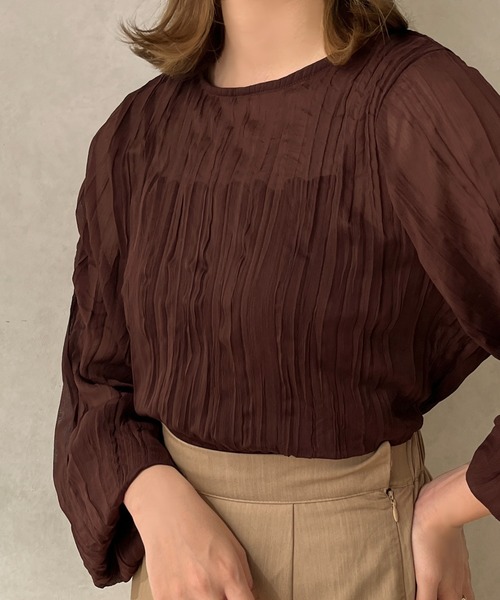 apres jour clair（アプレジュールクレア）の「【apres jour clair】クリンクルシアートップス【ZOZOTOWN限定アイテム】（シャツ/ブラウス・レディース・ピンクベージュ/ダークブラウン/アイボリー・フリー/X-LARGE）」の5枚目の写真