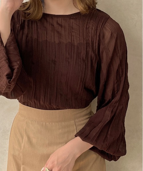 apres jour clair（アプレジュールクレア）の「【apres jour clair】クリンクルシアートップス【ZOZOTOWN限定アイテム】（シャツ/ブラウス・レディース・ピンクベージュ/ダークブラウン/アイボリー・フリー/X-LARGE）」の6枚目の写真