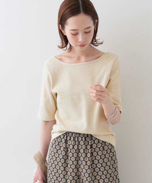 セール】針抜きリブ ボートネックプルオーバー（Tシャツ