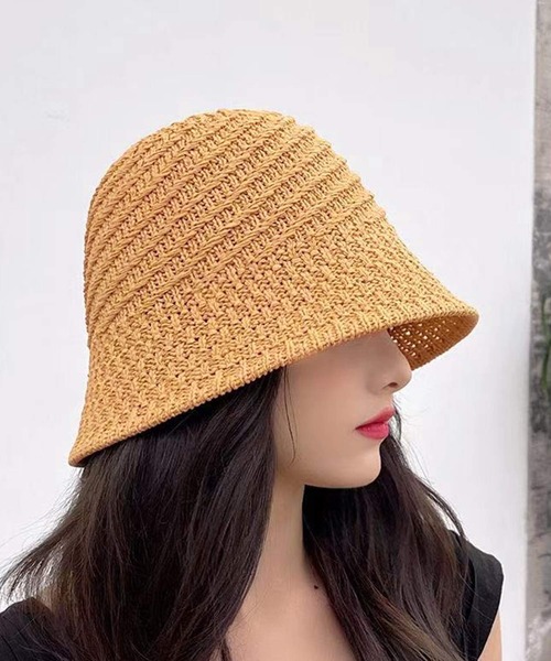 shopnikoniko（ショップニコニコ）の「ペーパー編み ストローハット（ハット・レディース・ベージュ/アイボリー・フリー）」の2枚目の写真