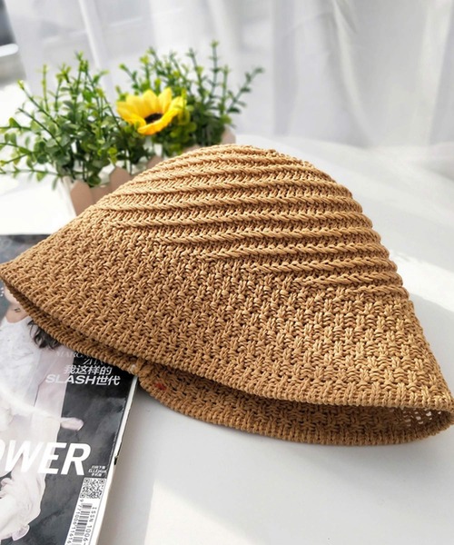 shopnikoniko（ショップニコニコ）の「ペーパー編み ストローハット（ハット・レディース・ベージュ/アイボリー・フリー）」の3枚目の写真