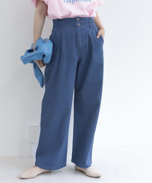 fredy repit(フレディレピ)の「デニムサイド切り替えセミワイドパンツ【サイズ展開あり】(デニムパンツ・レディース・ネイビー/ブルー・38/36)」の2枚目の写真