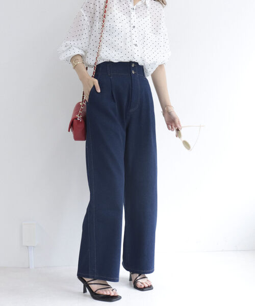 fredy repit(フレディレピ)の「デニムサイド切り替えセミワイドパンツ【サイズ展開あり】(デニムパンツ・レディース・ネイビー/ブルー・38/36)」の6枚目の写真