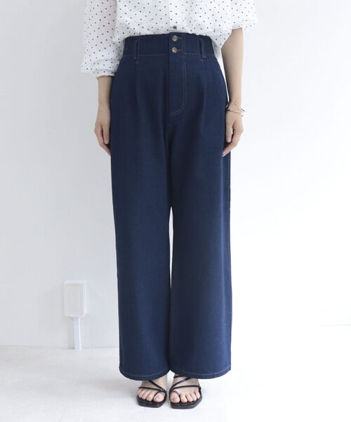 fredy repit(フレディレピ)の「デニムサイド切り替えセミワイドパンツ【サイズ展開あり】(デニムパンツ・レディース・ネイビー/ブルー・38/36)」の4枚目の写真