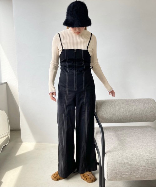 SANSeLF（サンセルフ）の「フロントジップオールインワン【SANSeLF】sanw22a033（つなぎ/オールインワン・レディース・ホワイト/ブラック・FREE）」の4枚目の写真