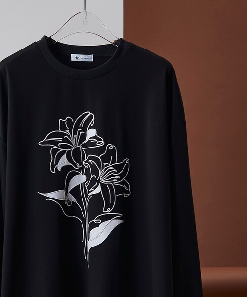 tk.TAKEO KIKUCHI（ティーケータケオキクチ）の「◆Line Plant ロングスリーブTシャツ（ユニセックスアイテム）（Tシャツ/カットソー・メンズ・ブラック/ピンク系/ホワイト/ブラック系5/ブラック系8/ホワイト系6/ホワイト系9・01/02/03）」の5枚目の写真