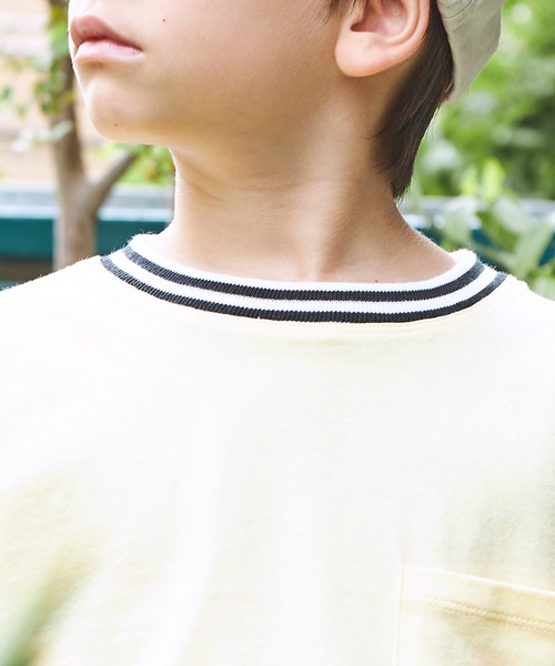 PAIRMANON STREET（ペアマノンストリート）の「【PAIRMANON STREET】【プレミアムコットン100】ユニセックスボーダーリブ胸ポケット長袖Tシャツ（Tシャツ/カットソー・キッズ・ホワイト/イエロー/ブラック系その他・90/100/110/120/130/140/150）」の8枚目の写真