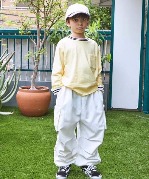 PAIRMANON STREET（ペアマノンストリート）の「【PAIRMANON STREET】【プレミアムコットン100】ユニセックスボーダーリブ胸ポケット長袖Tシャツ（Tシャツ/カットソー・キッズ・ホワイト/イエロー/ブラック系その他・90/100/110/120/130/140/150）」の9枚目の写真