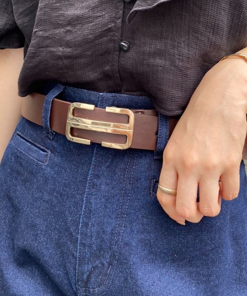 one after another NICE CLAUP(ワンアフターアナザーナイスクラップ)の「スクエアバックルベルト(ベルト・レディース・ブラック/ダークブラウン・FREE)」の5枚目の写真