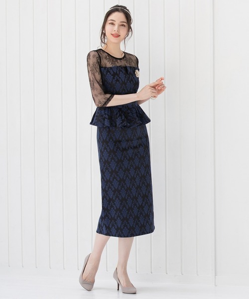 DRESS+✨ドレス ワンピース タイト レース パーティードレス ブルー ドレスプラス DRESS+ ワンピース ドレス レース タイト 結婚式 5