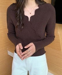 スカラップネックカシュクールニット