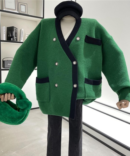 Jasmine Grandiflorum（ジャスミングランディフローラム）の「【Jasmine】ビッグシルエットダブルボタンニットカーディガン（カーディガン/ボレロ・レディース・ブラック/レッド/ブルー/グリーン/ホワイト・FREE）」の14枚目の写真