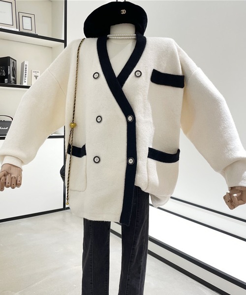 Jasmine Grandiflorum（ジャスミングランディフローラム）の「【Jasmine】ビッグシルエットダブルボタンニットカーディガン（カーディガン/ボレロ・レディース・ブラック/レッド/ブルー/グリーン/ホワイト・FREE）」の17枚目の写真