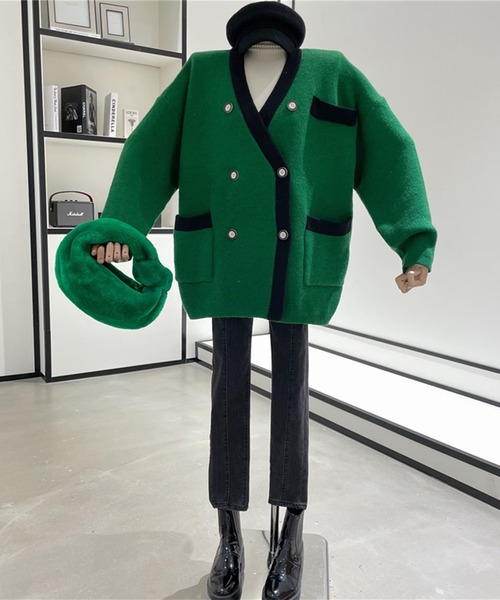 Jasmine Grandiflorum（ジャスミングランディフローラム）の「【Jasmine】ビッグシルエットダブルボタンニットカーディガン（カーディガン/ボレロ・レディース・ブラック/レッド/ブルー/グリーン/ホワイト・FREE）」の15枚目の写真