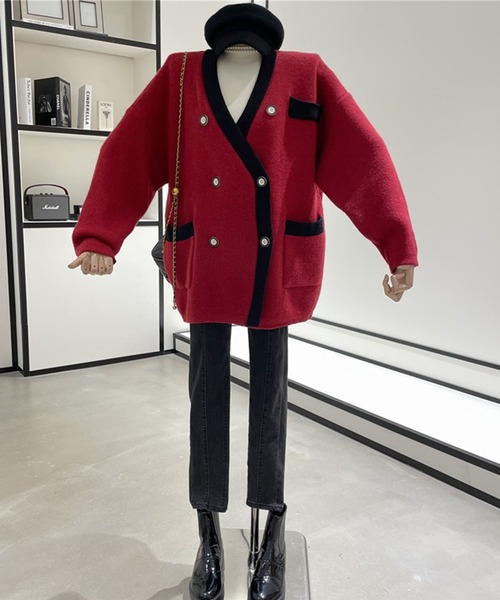 Jasmine Grandiflorum（ジャスミングランディフローラム）の「【Jasmine】ビッグシルエットダブルボタンニットカーディガン（カーディガン/ボレロ・レディース・ブラック/レッド/ブルー/グリーン/ホワイト・FREE）」の16枚目の写真