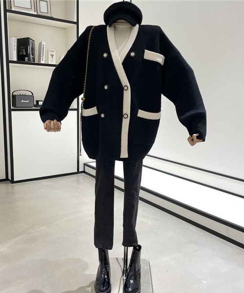 Jasmine Grandiflorum（ジャスミングランディフローラム）の「【Jasmine】ビッグシルエットダブルボタンニットカーディガン（カーディガン/ボレロ・レディース・ブラック/レッド/ブルー/グリーン/ホワイト・FREE）」の13枚目の写真