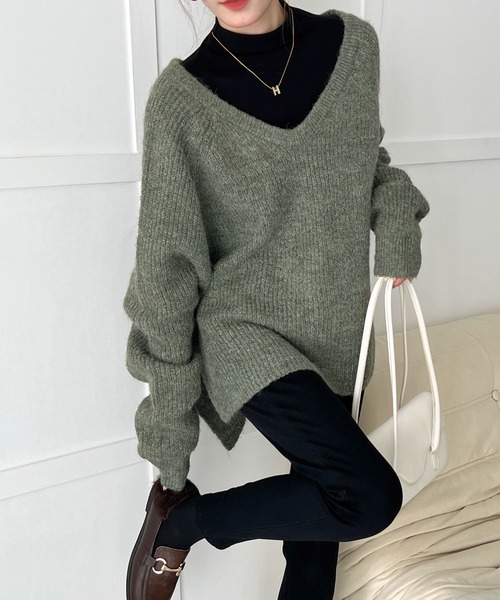 Doula Doula（ドゥーラドゥーラ）の「バックシャンふわふわオーバーニット（ニット/セーター・レディース・ベージュ/ブルー/グリーン・FREE）」の5枚目の写真