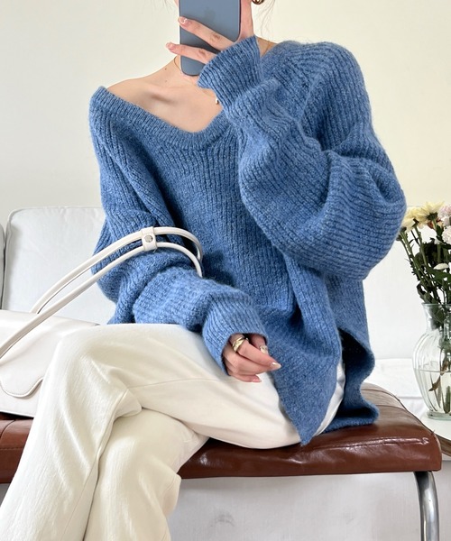 Doula Doula（ドゥーラドゥーラ）の「バックシャンふわふわオーバーニット（ニット/セーター・レディース・ベージュ/ブルー/グリーン・FREE）」の11枚目の写真