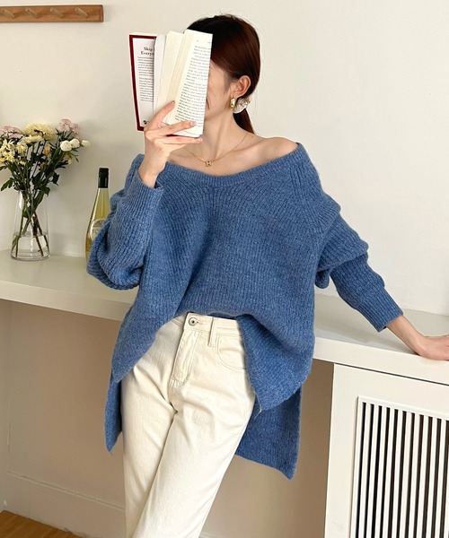 Doula Doula（ドゥーラドゥーラ）の「バックシャンふわふわオーバーニット（ニット/セーター・レディース・ベージュ/ブルー/グリーン・FREE）」の12枚目の写真