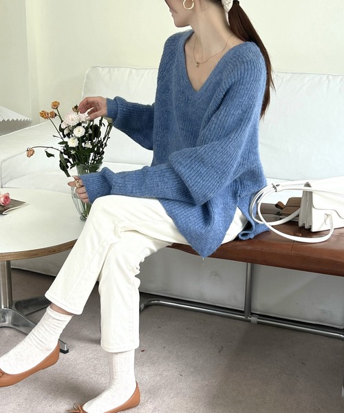 Doula Doula（ドゥーラドゥーラ）の「バックシャンふわふわオーバーニット（ニット/セーター・レディース・ベージュ/ブルー/グリーン・FREE）」の15枚目の写真