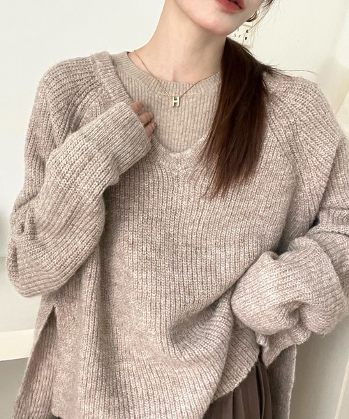 Doula Doula（ドゥーラドゥーラ）の「バックシャンふわふわオーバーニット（ニット/セーター・レディース・ベージュ/ブルー/グリーン・FREE）」の18枚目の写真