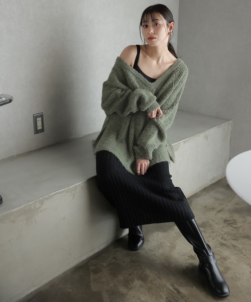 Doula Doula（ドゥーラドゥーラ）の「バックシャンふわふわオーバーニット（ニット/セーター・レディース・ベージュ/ブルー/グリーン・FREE）」の21枚目の写真