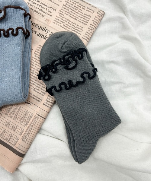 WEGO(ウィゴー)の「WEGO/ダブルメローソックス(ソックス/靴下・レディース・ピンク/イエロー/ブルー/オフホワイト/ブラック/ホワイト系その他/グレー/ホワイト/サックスブルー/グレー系その他・FREE)」の6枚目の写真