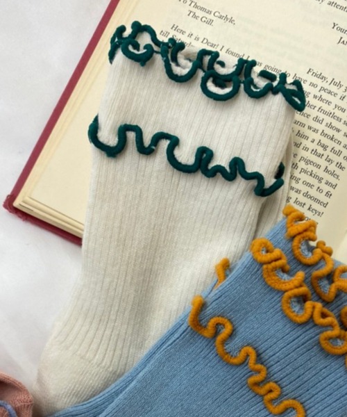 WEGO(ウィゴー)の「WEGO/ダブルメローソックス(ソックス/靴下・レディース・ピンク/イエロー/ブルー/オフホワイト/ブラック/ホワイト系その他/グレー/ホワイト/サックスブルー/グレー系その他・FREE)」の3枚目の写真