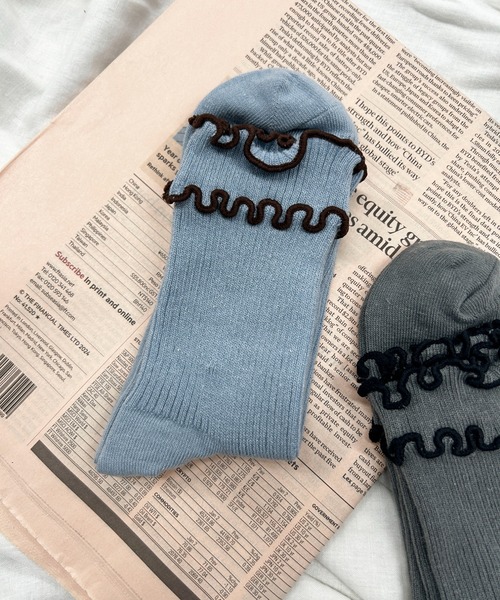 WEGO(ウィゴー)の「WEGO/ダブルメローソックス(ソックス/靴下・レディース・ピンク/イエロー/ブルー/オフホワイト/ブラック/ホワイト系その他/グレー/ホワイト/サックスブルー/グレー系その他・FREE)」の7枚目の写真