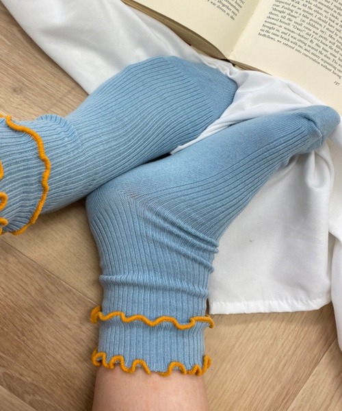 WEGO(ウィゴー)の「WEGO/ダブルメローソックス(ソックス/靴下・レディース・ピンク/イエロー/ブルー/オフホワイト/ブラック/ホワイト系その他/グレー/ホワイト/サックスブルー/グレー系その他・FREE)」の8枚目の写真