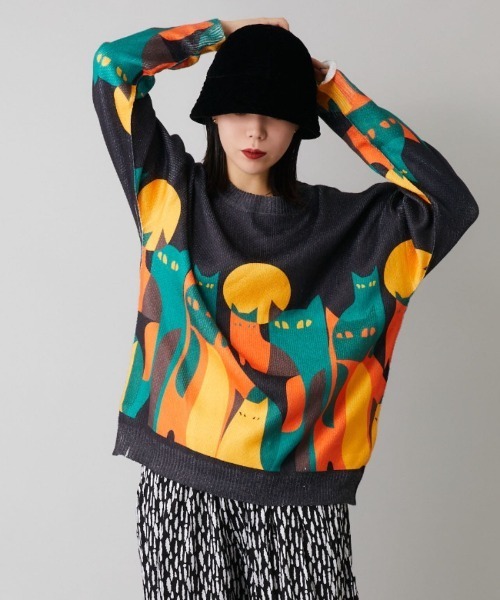 Bloom Closet(ブルームクローゼット)の「よるねこプリントニットソー(ニット/セーター・レディース・アイボリー/ブラック・MEDIUM/LARGE)」の19枚目の写真