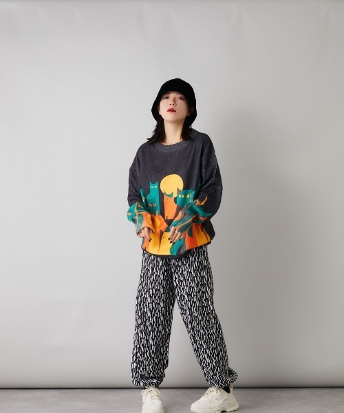 Bloom Closet(ブルームクローゼット)の「よるねこプリントニットソー(ニット/セーター・レディース・アイボリー/ブラック・MEDIUM/LARGE)」の13枚目の写真