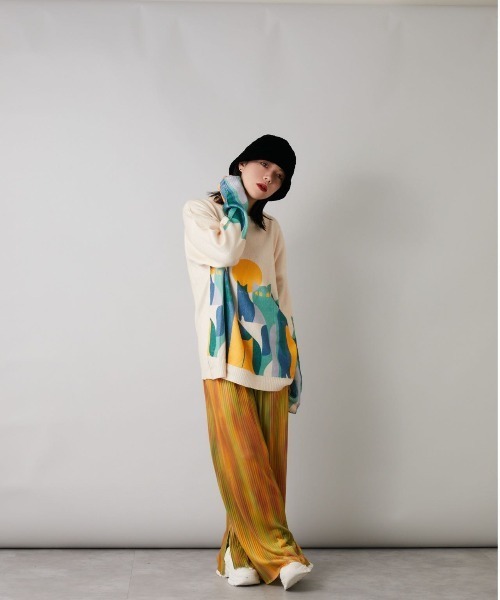 Bloom Closet(ブルームクローゼット)の「よるねこプリントニットソー(ニット/セーター・レディース・アイボリー/ブラック・MEDIUM/LARGE)」の9枚目の写真