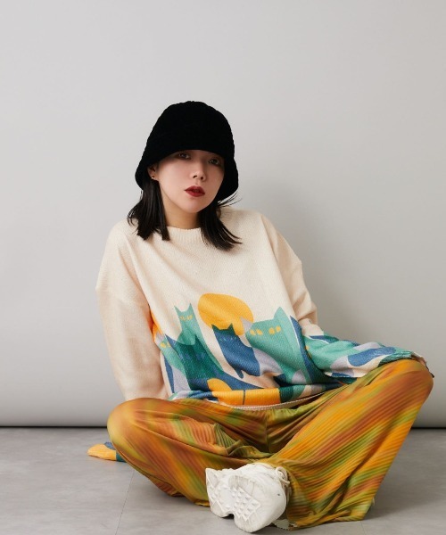 Bloom Closet(ブルームクローゼット)の「よるねこプリントニットソー(ニット/セーター・レディース・アイボリー/ブラック・MEDIUM/LARGE)」の8枚目の写真