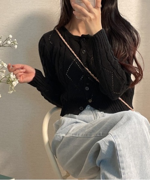 SONA（ソナ）の「SONYUNARA パンチングクロップニットカーディガン（カーディガン/ボレロ・レディース・ブラック/ブラウン/ホワイト・FREE）」の8枚目の写真
