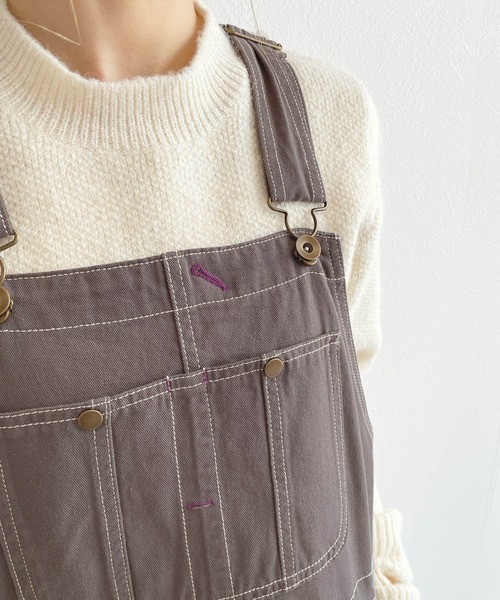 w closet(ダブルクローゼット)の「バックスリットサロペットジャンパースカート(サロペット/オーバーオール・レディース・グレー/アイボリー・FREE)」の13枚目の写真